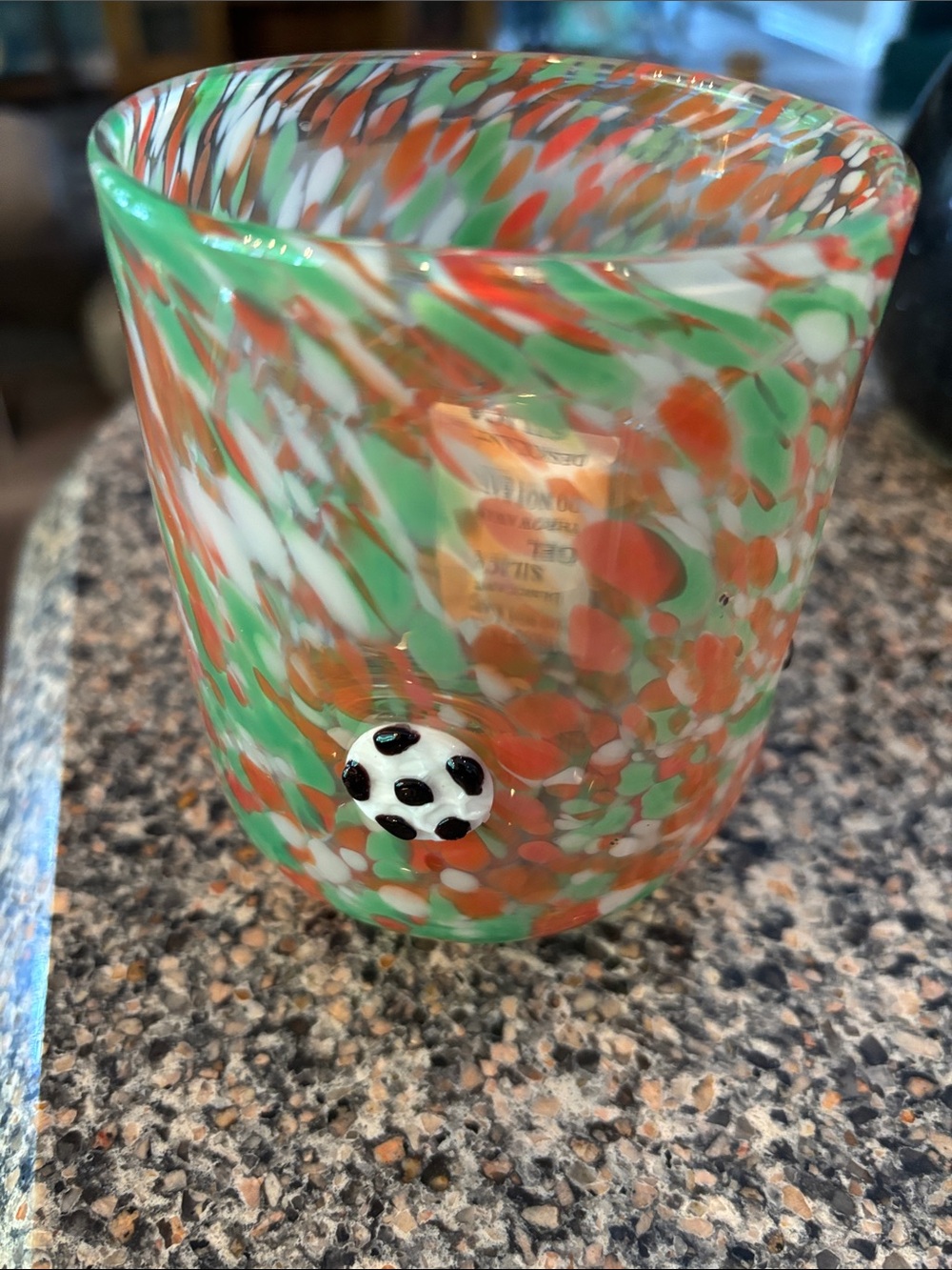 Love soccer⚽️Handblown Speckled Glass Tumbler with  soccer  - Green & Orange nwt